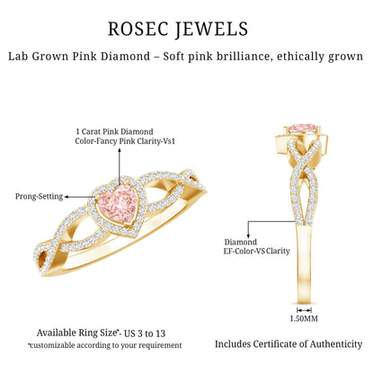 IGI Certified 1 Carat Lab Grown Pink and White Diamond Classic Engagement Ring