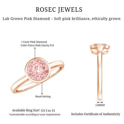 1 CT Lab Grown Pink Diamond Bezel Set Engagement Ring with IGI Certificate