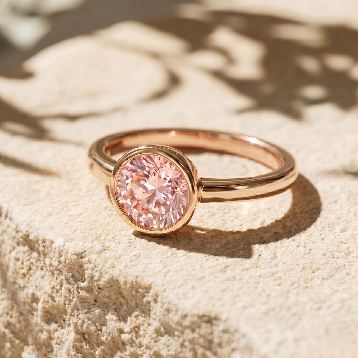 1 CT Lab Grown Pink Diamond Bezel Set Engagement Ring with IGI Certificate