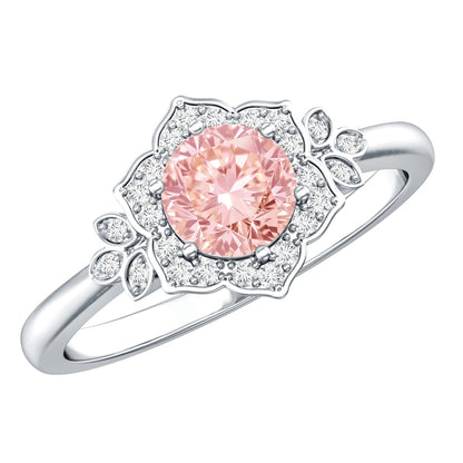 Pink and White Lab Grown Diamond Designer Engagement Ring with IGI Certificate