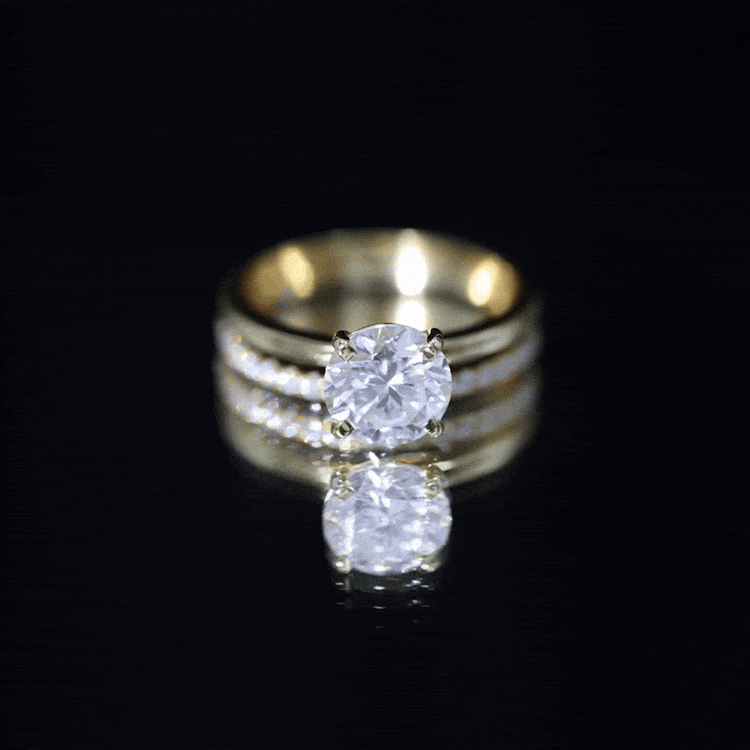 Certified 2 Carat Moissanite Solitaire Wedding Ring Set in Gold Plated Silver