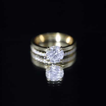 Certified 2 Carat Moissanite Solitaire Wedding Ring Set in Gold Plated Silver