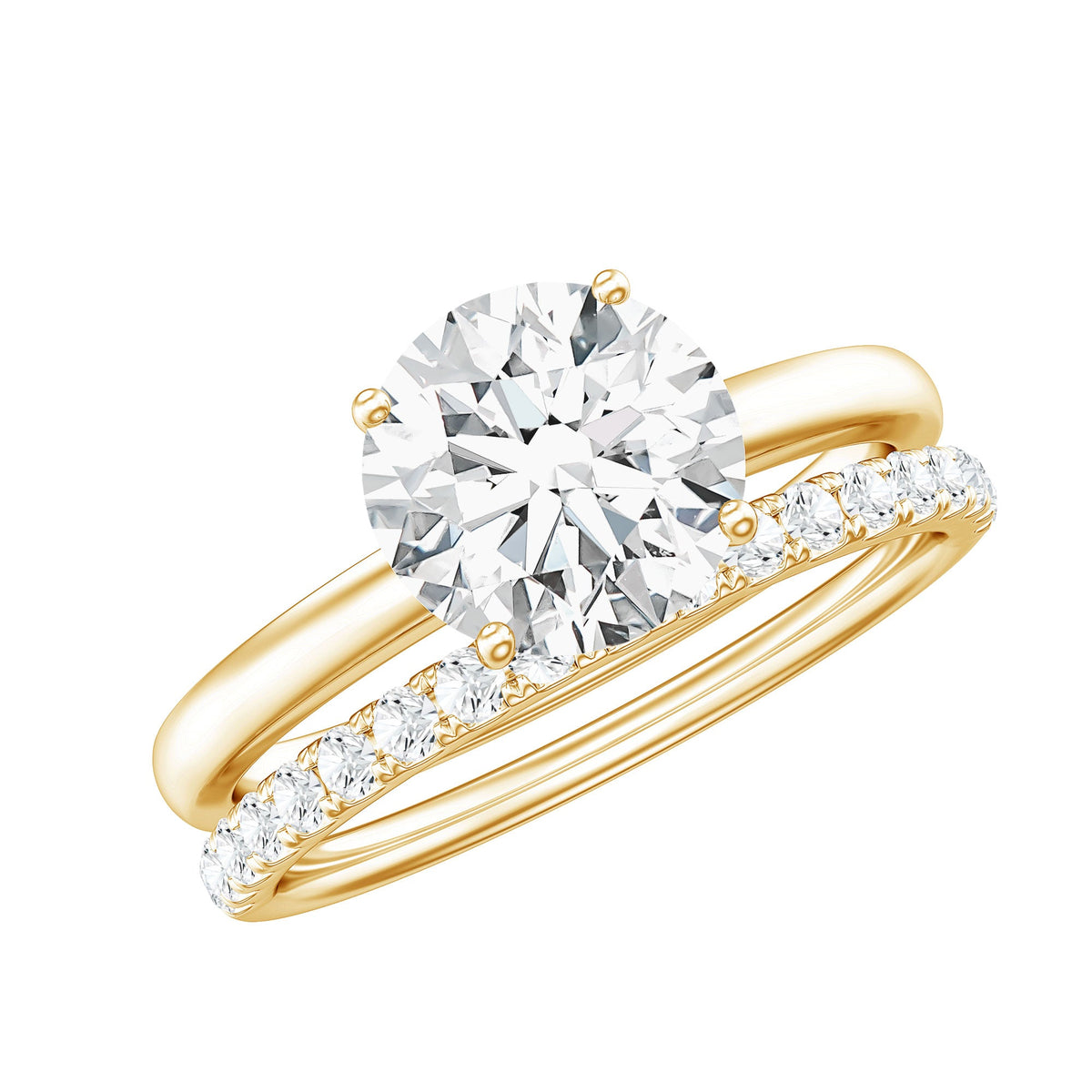 Certified 2 Carat Moissanite Solitaire Wedding Ring Set in Gold Plated Silver