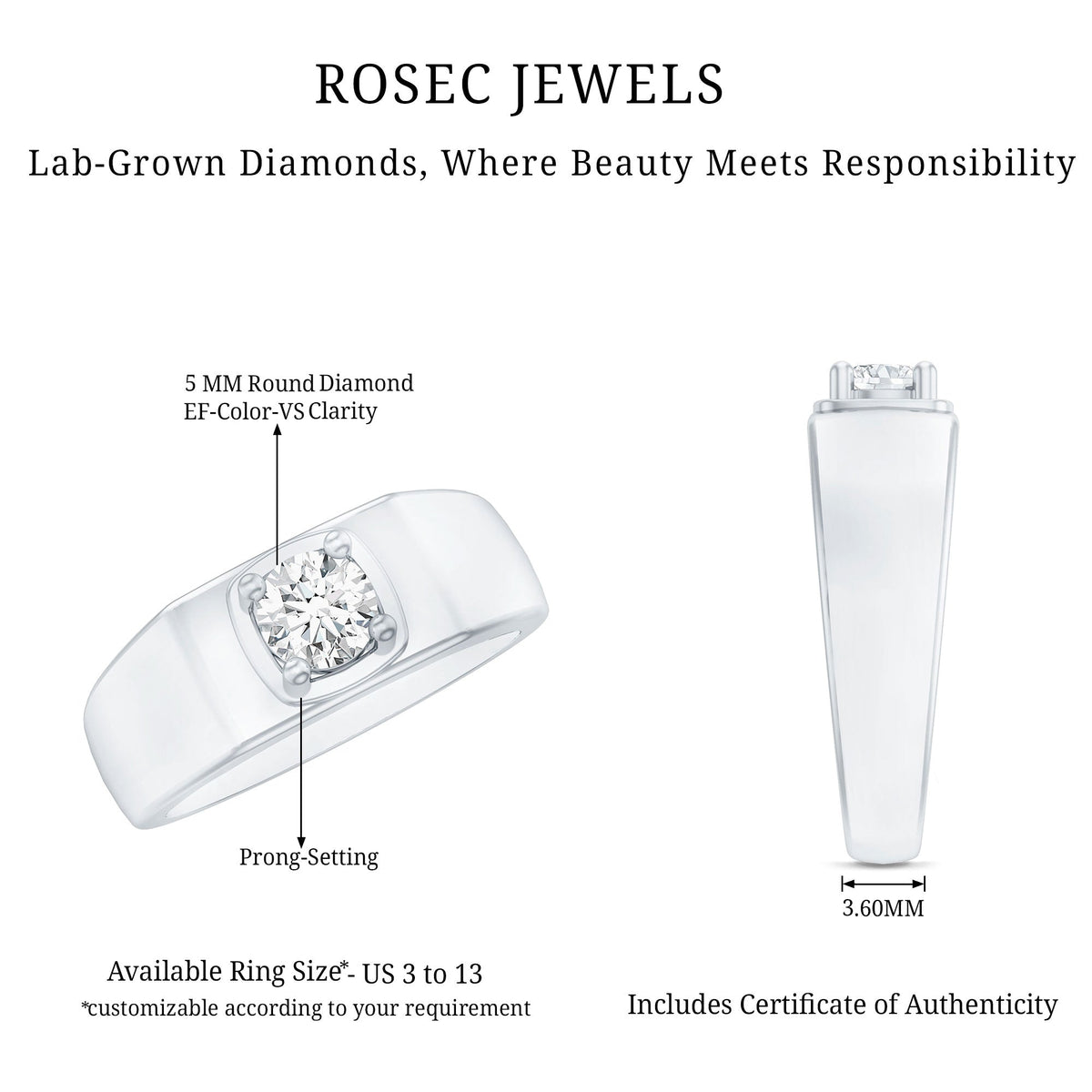 Diamond Engagement Ring for Men, EF-VS Brilliant