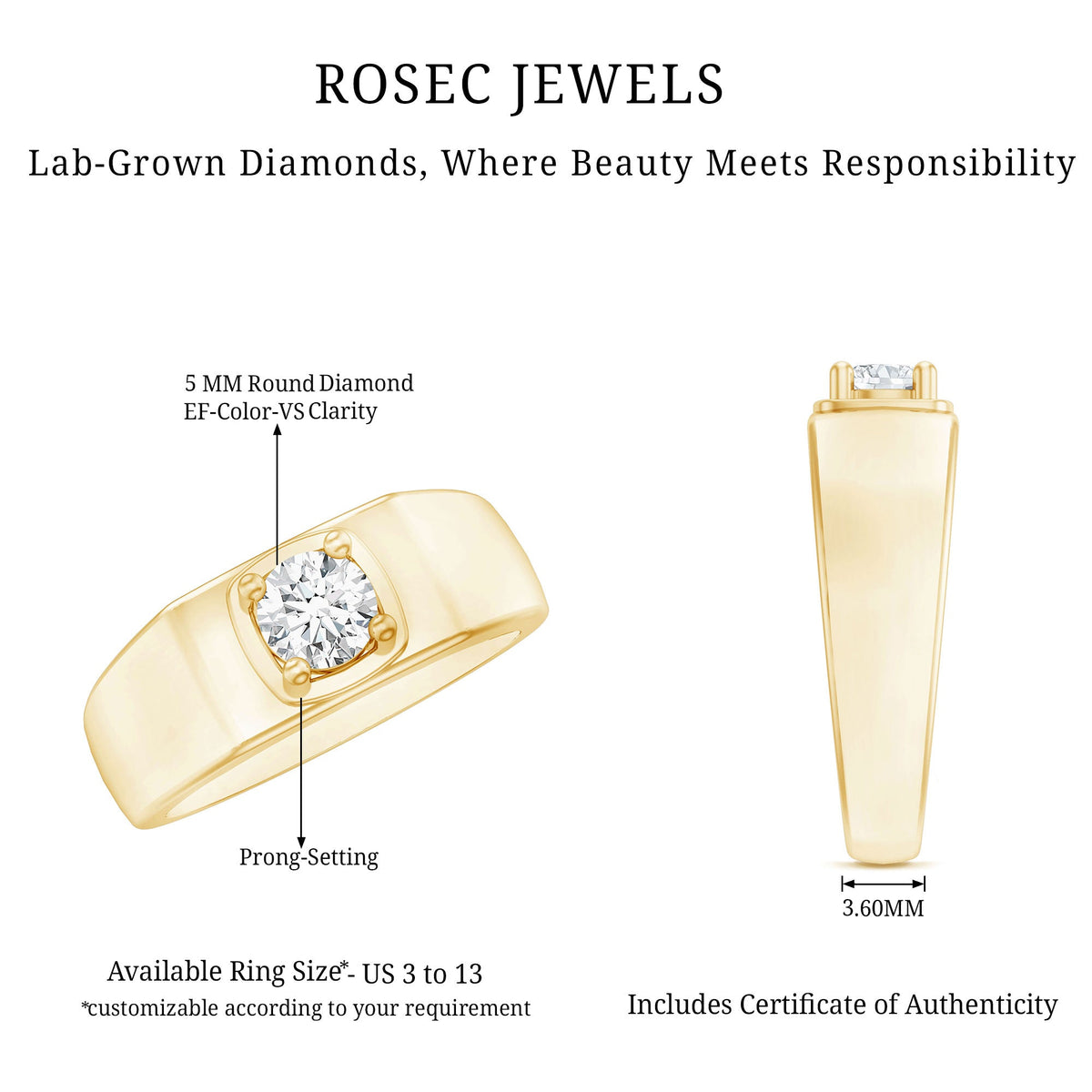 Diamond Engagement Ring for Men, EF-VS Brilliant