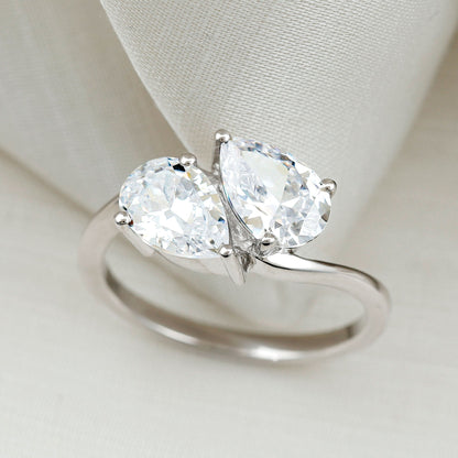 6X8 MM Pear Shaped Lab Grown Diamond Two Stone Engagement Ring