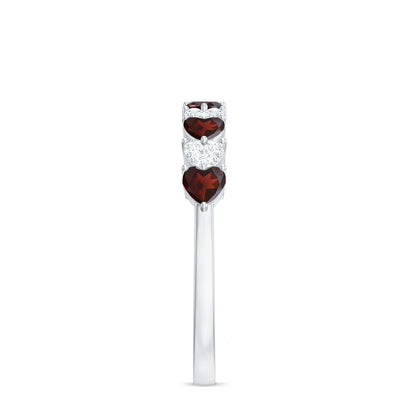 Natural Garnet Diamond Heart Eternity Ring in East West Style