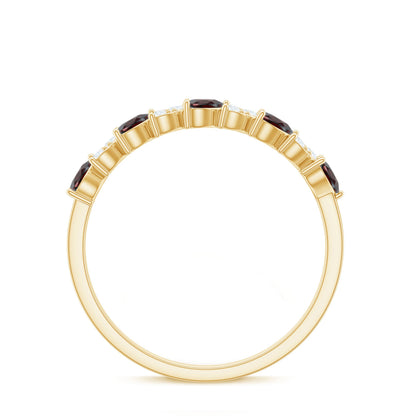 Natural Garnet Diamond Heart Eternity Ring in East West Style