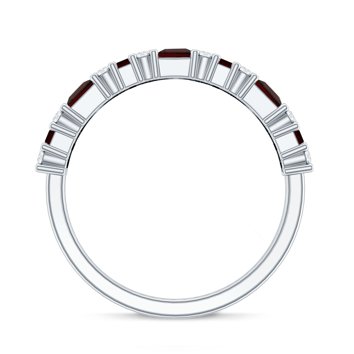 Natural Red Garnet Half Eternity Ring with Diamond