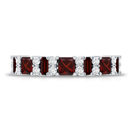 Natural Red Garnet Half Eternity Ring with Diamond