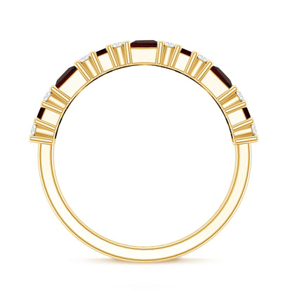 Natural Red Garnet Half Eternity Ring with Diamond