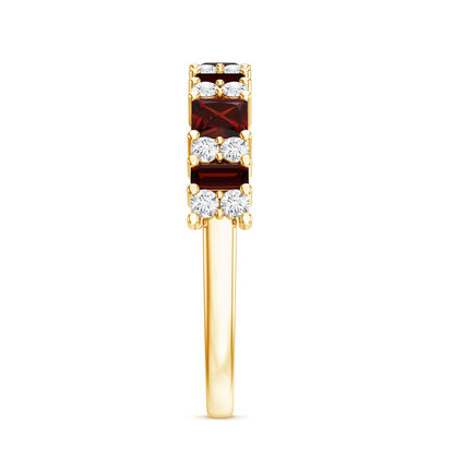 Natural Red Garnet Half Eternity Ring with Diamond