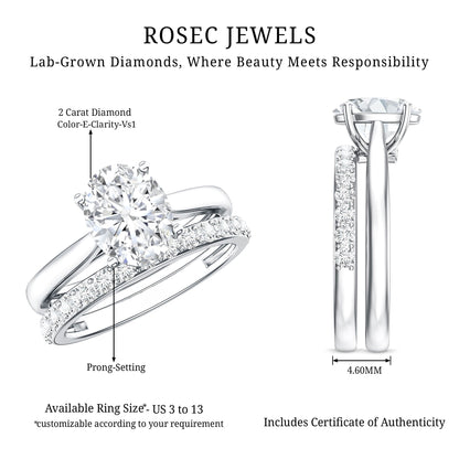 IGI Certified 2 Carat Oval Lab Grown Diamond Bridal Ring Set of 2