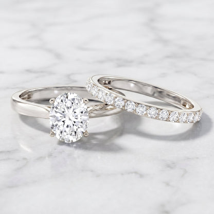 IGI Certified 2 Carat Oval Lab Grown Diamond Bridal Ring Set of 2