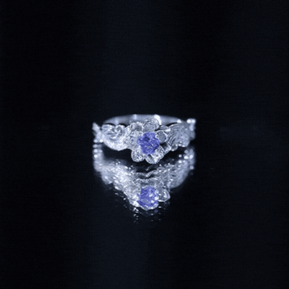Certified Tanzanite and Diamond Flower Engagement Ring in Silver