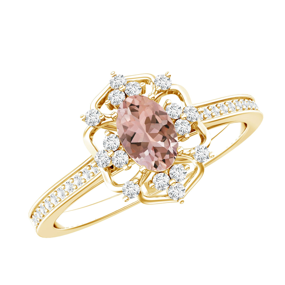 Vintage Inspired Morganite Engagement Ring with Diamonds