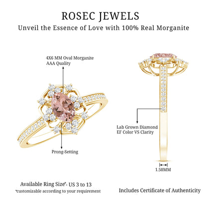 Vintage Inspired Morganite Engagement Ring with Diamonds