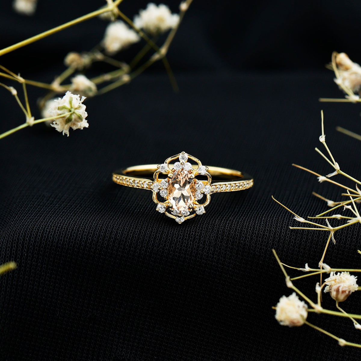 Vintage Inspired Morganite Engagement Ring with Diamonds