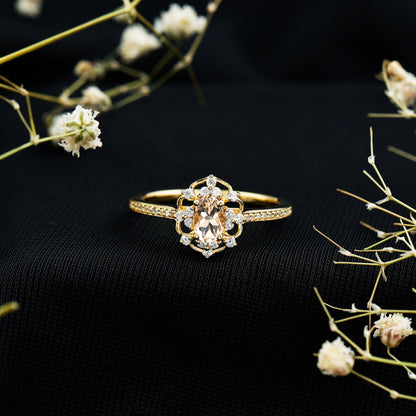 Vintage Inspired Morganite Engagement Ring with Diamonds