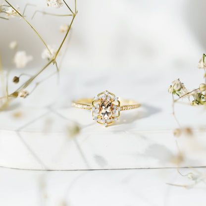 Vintage Inspired Morganite Engagement Ring with Diamonds