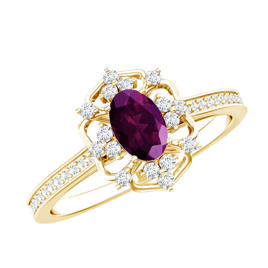 Vintage Engagement Ring with Rhodolite Garnet and Diamond