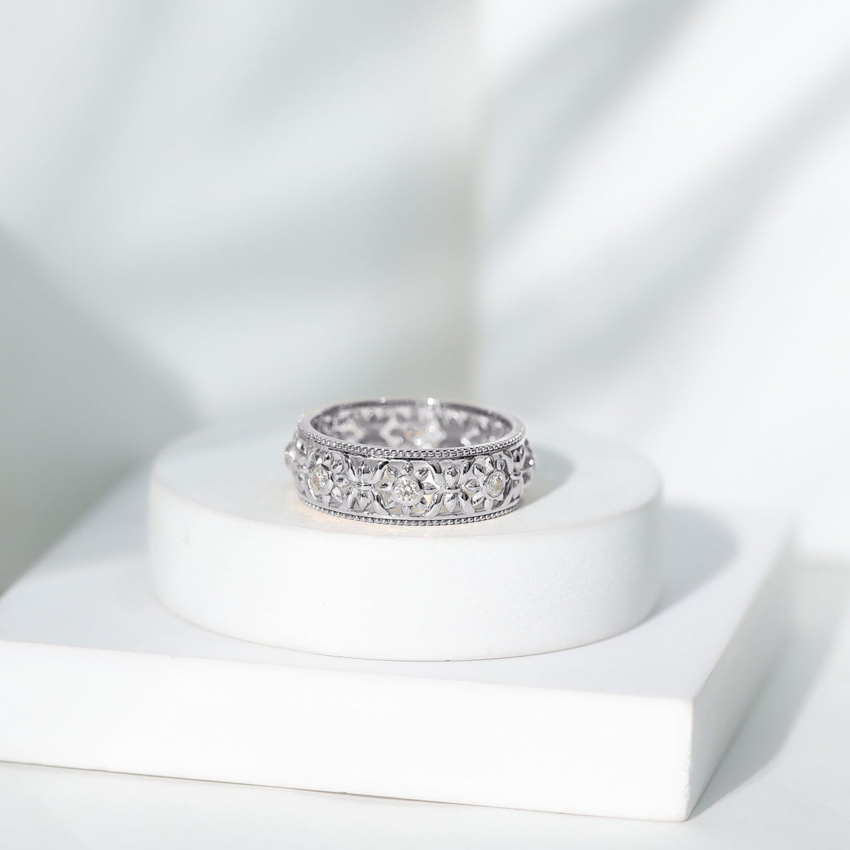 Floral Inspired Lab Grown Diamond Filigree Wedding Band