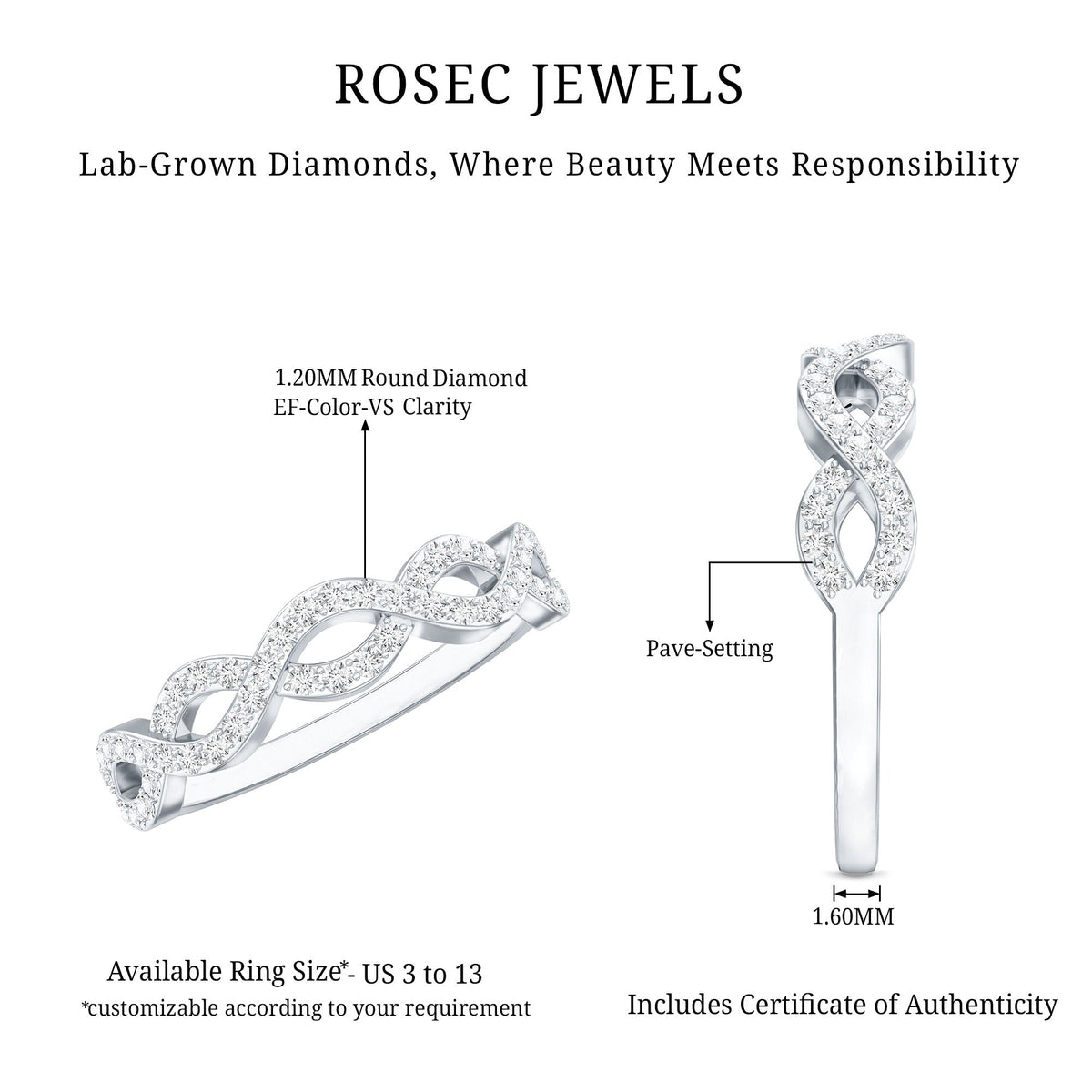 Pave Set Lab Grown Diamond Infinity Wedding Band