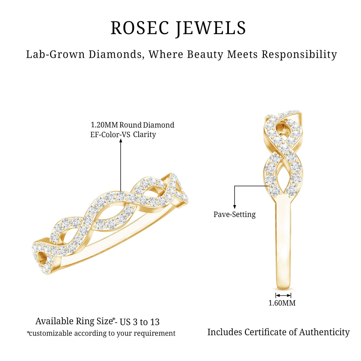 Pave Set Lab Grown Diamond Infinity Wedding Band