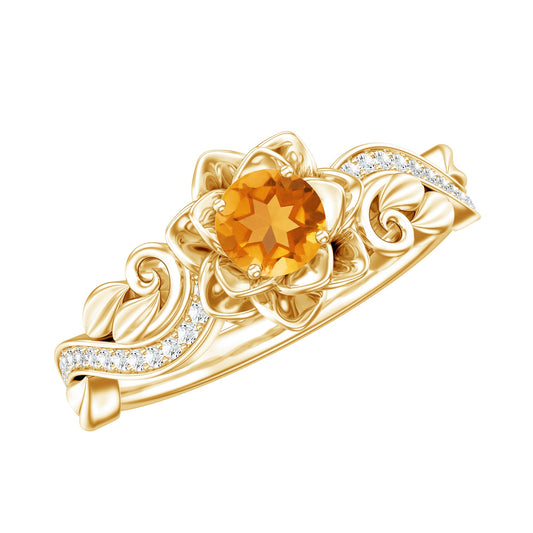 Genuine Citrine Rose Engagement Ring with Diamonds