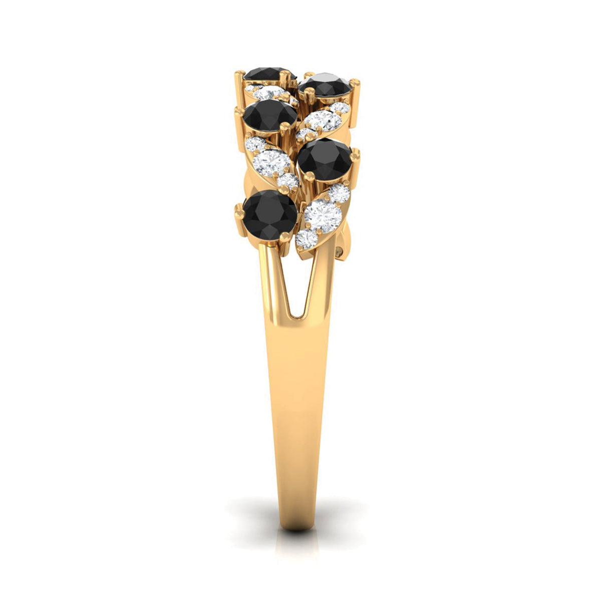 Black Onyx and Diamond Half Eternity Leaf Band for Women
