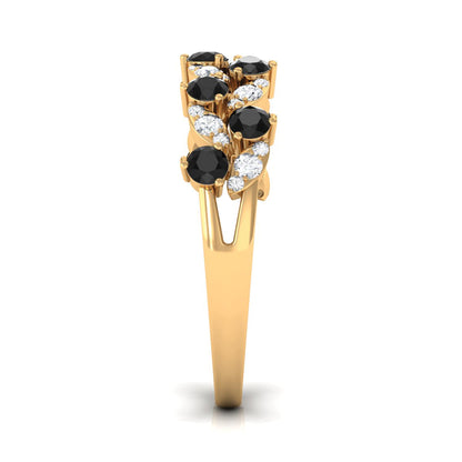 Black Onyx and Diamond Half Eternity Leaf Band for Women