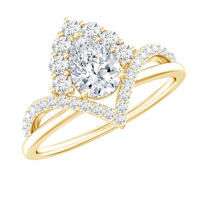 Women's Pear Shaped Moissanite Designer Engagement Ring in Silver