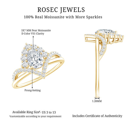 Women's Pear Shaped Moissanite Designer Engagement Ring in Silver