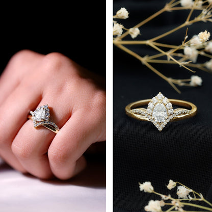 Women's Pear Shaped Moissanite Designer Engagement Ring in Silver