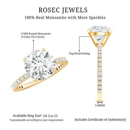 3 Carat Brilliant Cut Moissanite Classic Engagement Ring In Gold Plated Silver