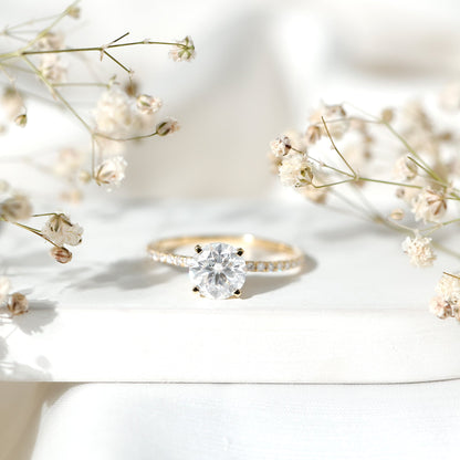 3 Carat Brilliant Cut Moissanite Classic Engagement Ring In Gold Plated Silver