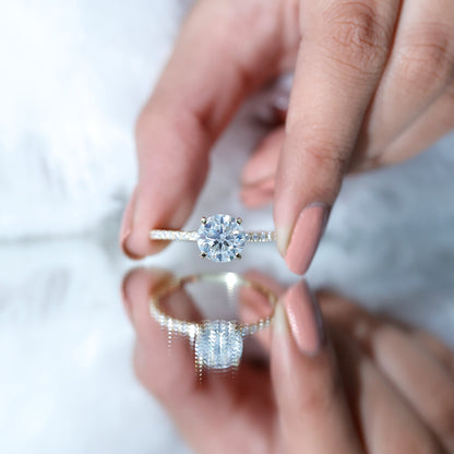 3 Carat Brilliant Cut Moissanite Classic Engagement Ring In Gold Plated Silver