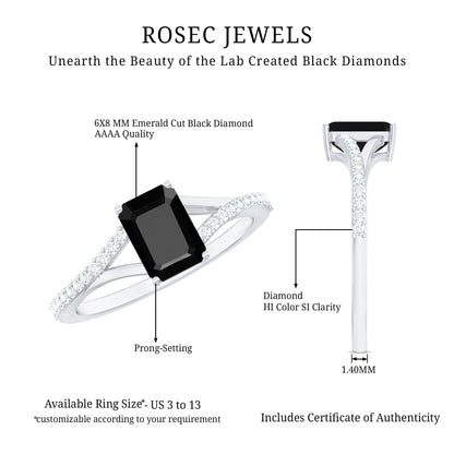 3.4 Carat Emerald Cut Lab Created Black Diamond Engagement Ring