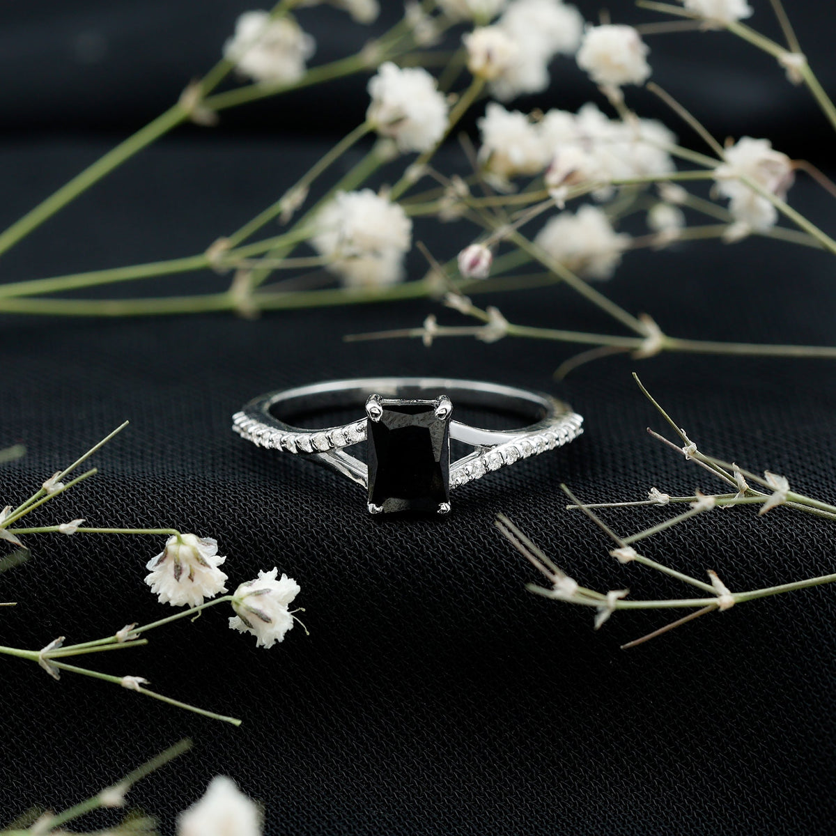 3.4 Carat Emerald Cut Lab Created Black Diamond Engagement Ring