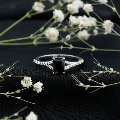 3.4 Carat Emerald Cut Lab Created Black Diamond Engagement Ring