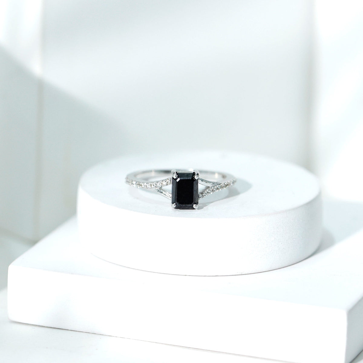 3.4 Carat Emerald Cut Lab Created Black Diamond Engagement Ring