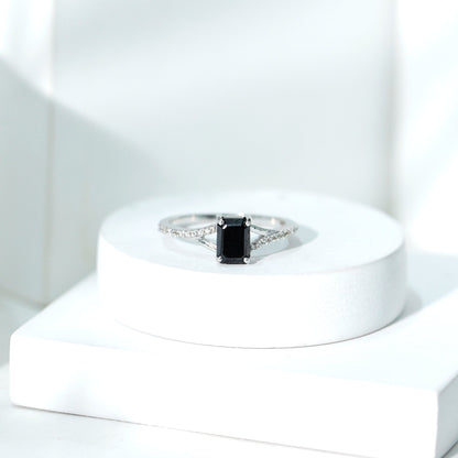 3.4 Carat Emerald Cut Lab Created Black Diamond Engagement Ring