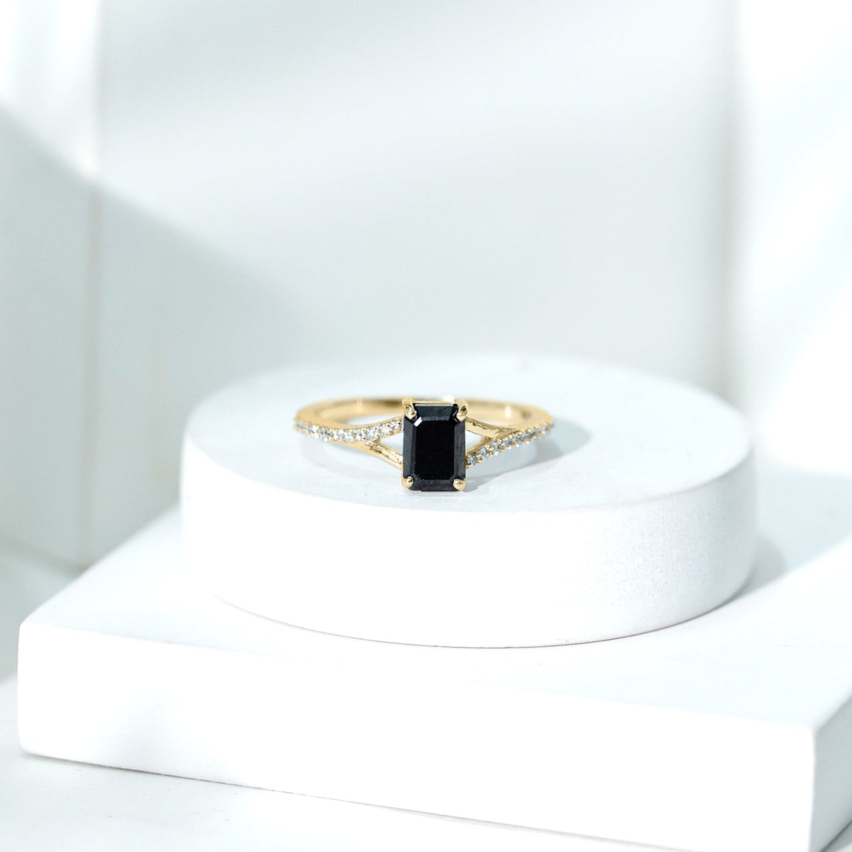 3.4 Carat Emerald Cut Lab Created Black Diamond Engagement Ring