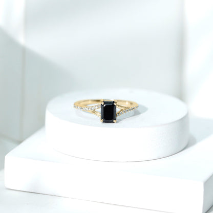 3.4 Carat Emerald Cut Lab Created Black Diamond Engagement Ring