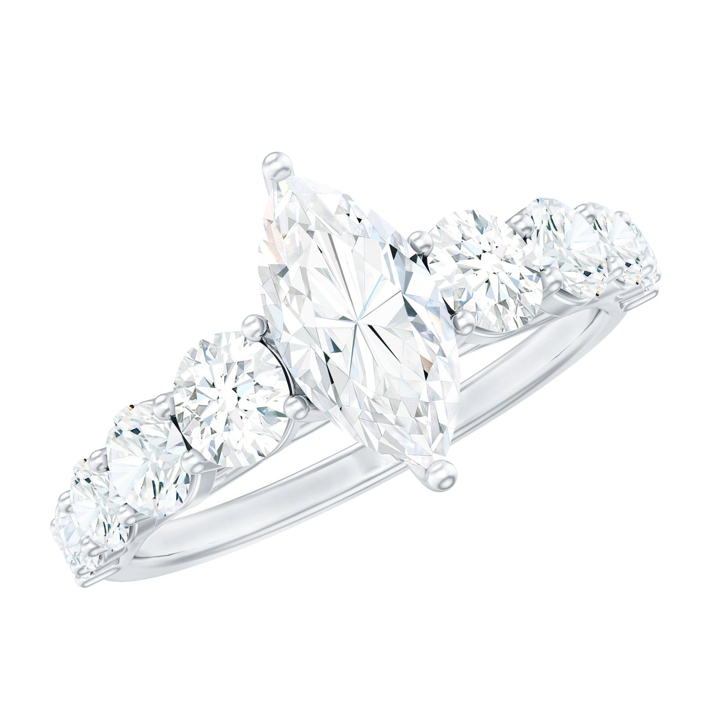 7x14 MM Marquise Moissanite Engagement Ring (Side Stone)