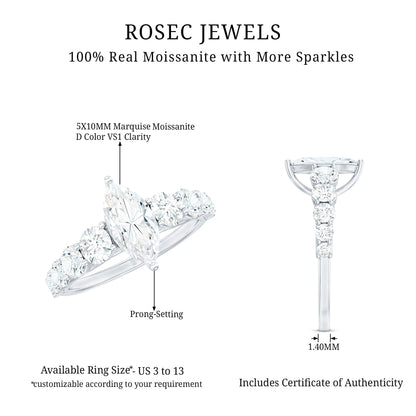 7x14 MM Marquise Moissanite Engagement Ring (Side Stone)