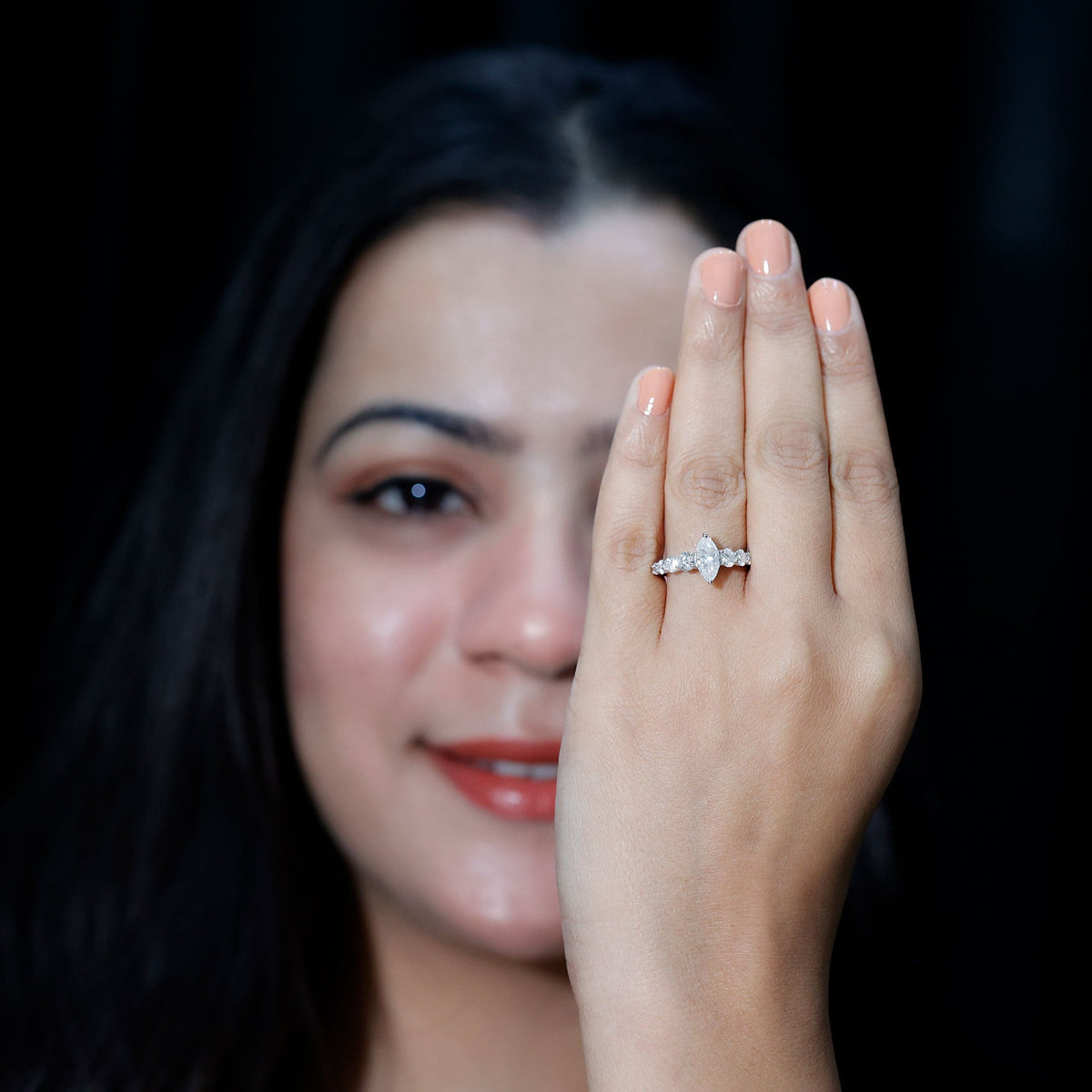 7x14 MM Marquise Moissanite Engagement Ring (Side Stone)