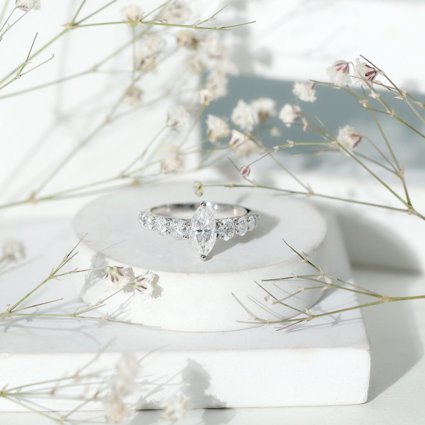 7x14 MM Marquise Moissanite Engagement Ring (Side Stone)