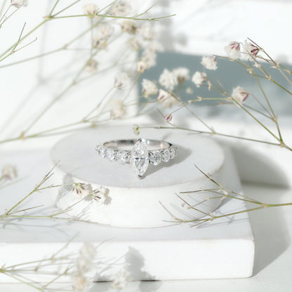 7x14 MM Marquise Moissanite Engagement Ring (Side Stone)