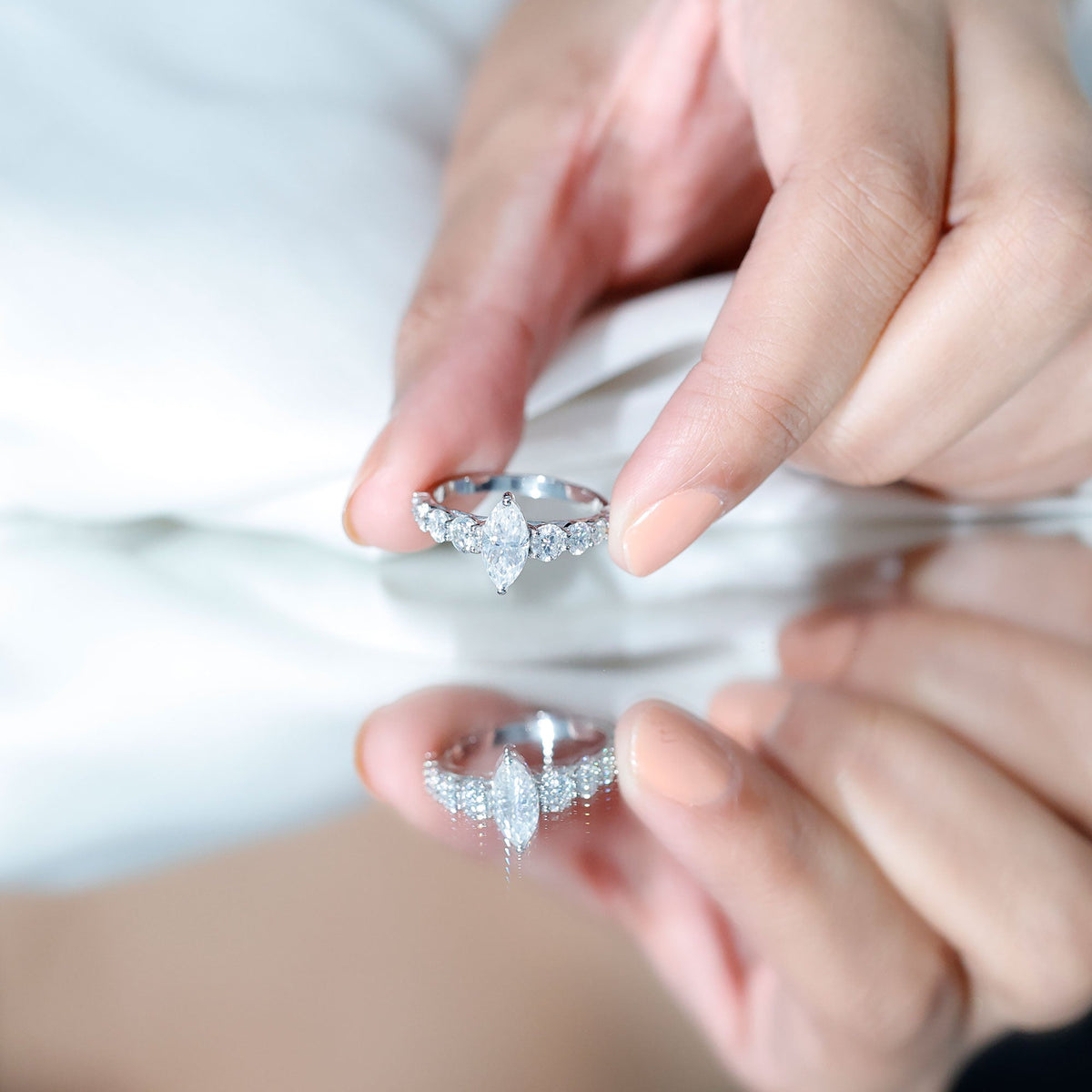 7x14 MM Marquise Moissanite Engagement Ring (Side Stone)